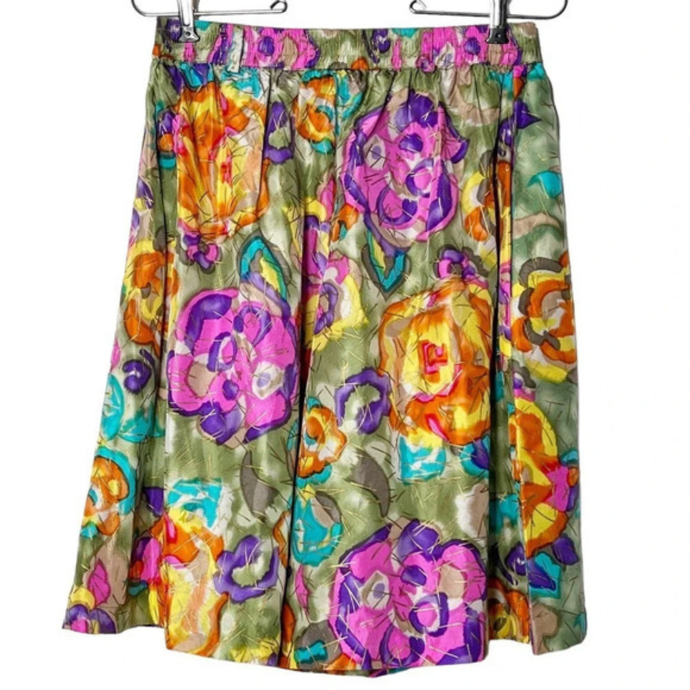 Vintage RESTLESS CLOTHIER 90s Silk Watercolor Floral Flowing Shorts Size M - Picture 2 of 11
